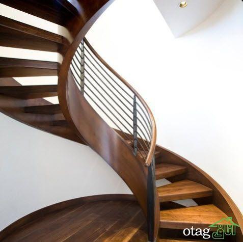 طرح های جدید پله گرد چوبی برای منازل و مغازه های دوبلکس